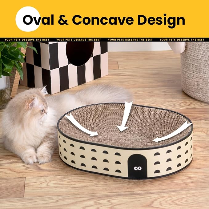 Conlun Oval Cat Scratcher Bed | Scratching Bowl Lounge for Kittens | Medium | Corrugated Cardboard Pad | Concave Shape | No Mess Enclosed Base | Serves as Couch Furniture Protector - Image 6