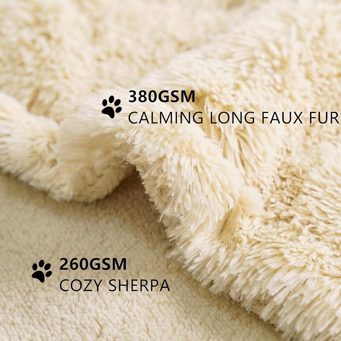 gogobunny Waterproof Dog Blanket for Couch & Furniture Protection - Super Soft Reversible Throw for Large Dogs & Cats, Calming Washable Fur & Sherpa Pet Blanket (50x60 Inch, Beige) - Image 2