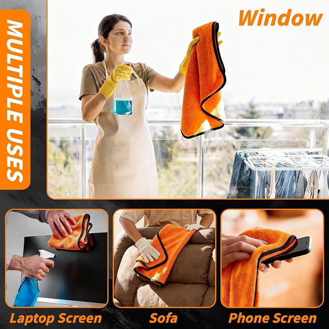 6 Pack Microfiber Towels for Cars, 36" x 25" Dual-Sided Car Drying Towel | 450 GSM Highly Absorbent, Lint-Free Microfiber Cleaning Cloths for Scratch-Free Drying, Detailing, Buffing, Polishing Cars - Image 8