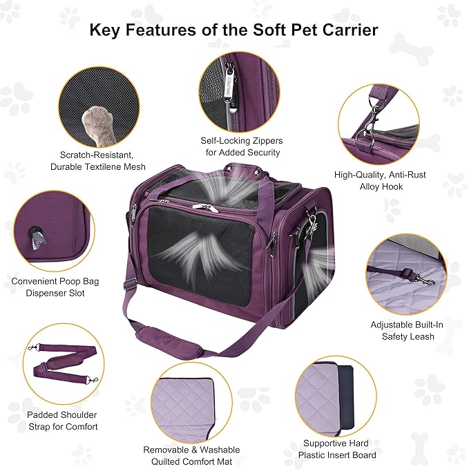 EliteField Deluxe Soft-Sided Pet Carrier (3 Year Warranty, Airline Approved), Travel Bag for Dogs, Cats & Small Pets, with Expandable Mat
