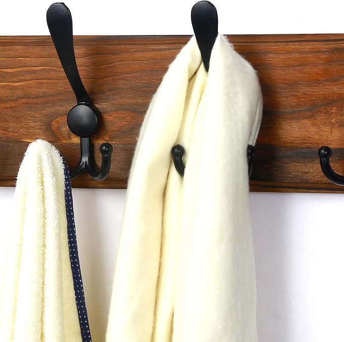 Dseap Coat Rack Wall - Heavy-Duty 38-1/4" Long, with Reinforced 10 Custom Tri-Hooks, Solid Wood Wall Hanger for Coats Hat Jackets - Rustic Farmhouse Entryway Storage, Natural & Black, Pack of 2 - Image 9