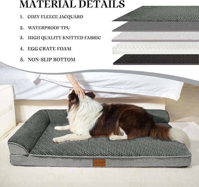 Orthopedic Dog Bed Large Sized Dog 36''X24'', Waterproof L Bolster Egg Crate Foam Pet Crate Beds with Washable Removable Cover, Non-Slip Soft Pet Couch Sleep Mat, Grey - Image 4