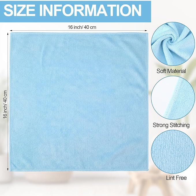 Nuenen Cleaning Cloths for Cars 16 x 16 Inch Ultra Absorbent Towels Drying Microfiber Reusable Cleaning Supplies House Kitchen Window Microfiber Towel(Light Blue,60 Pcs) - Image 3
