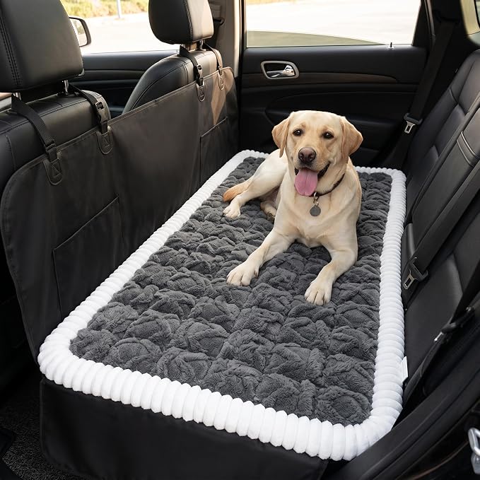 Avont Dog Bed for Car Back Seat, 2026 New Backseat Pet Bed Mat | 52.3"x23.6" Back Seat Pet Cover for Dogs Machine Washable Non-Slip Thick Plush Travel Mat for SUVs Trucks Camping - Dark Grey by Avont