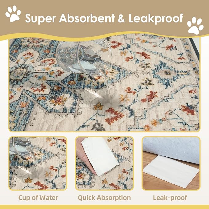 SCLOSE Washable Pee Pad for Dogs, 32" x 24" Reusable Puppy Pads Waterproof Dog Rugs, Super Absorbent, Leakproof, Dog Crate Pad, Playpen Mat, Whelping Pads, White Medallion - Image 4