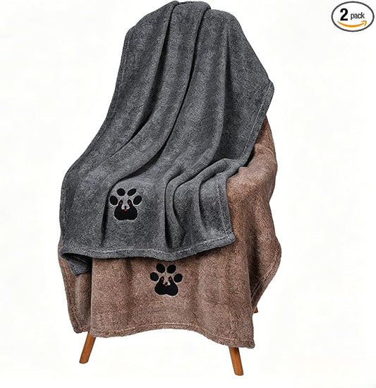 Dogvingpk Dog Towel 2 Pack, Super Absorbent Soft Quick Drying Microfiber Pet Bath Towels for Medium & Small Dogs (M-36" * 28", Black and Brown) by Dogvingpk