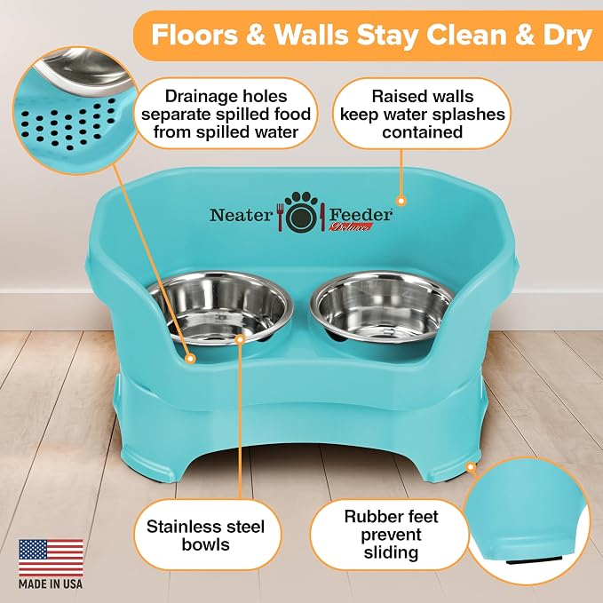 Neater Pet Brands Neater Feeder Deluxe Mess Proof Dog Bowls Elevated for Medium Dogs 19-40 lbs, Made in USA, No Spill Raised Dog Food Bowl Stand Feeding Station, Food and Water Bowl Set, Aquamarine - Image 4