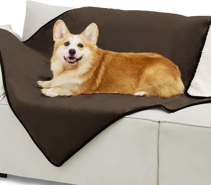 Bedsure Waterproof Dog Blankets for Large Dogs Sherpa Fleece Throw, 40X50 | Washable Soft Plush Pet Cat Blanket for Couch Cover, Reversible Cozy Calming Sofa Protector Warm for Senior Dogs,Brown - Image 8