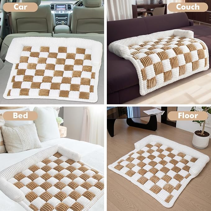 TOPCHANCES Dog Couch Cover,Thickened Quilted Plaid Funny Fuzzy Pet Couch Covers for Sofa,Washable Non Slip Pet Mat Sofa Dog Cover Protector for Large Dogs(Light Brown,36x36inch) - Image 3