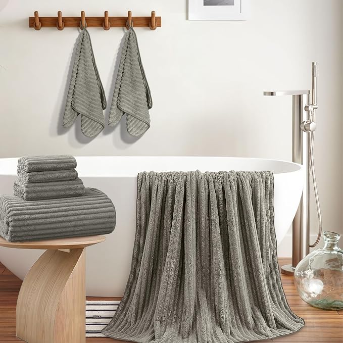 Extra Large Bath Towel Set 10 Piece, XL Bath Towels 35"x67" Oversized Bath Sheets, 280 GSM Microfiber Quick Dry Absorbent Towels, 5 Bath Sheets & 5 Hand Towels (Brown) - Image 5