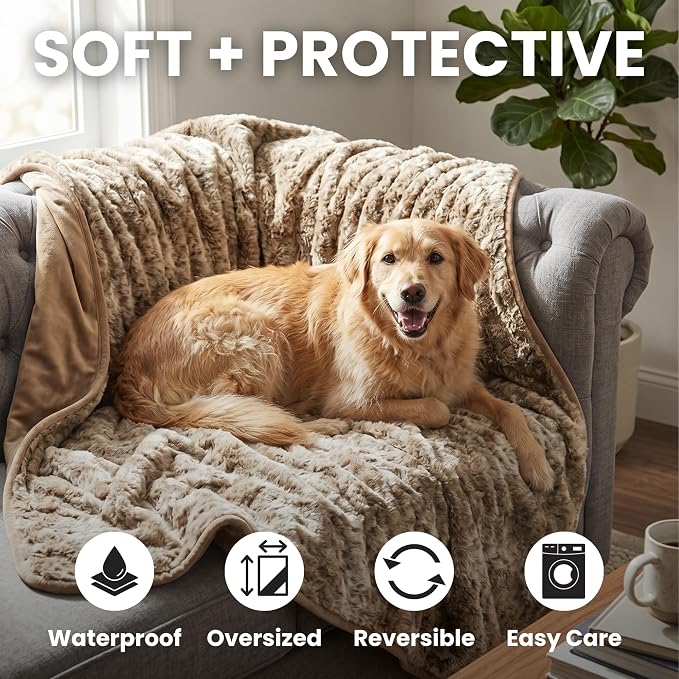 Waterproof Dog Blanket for Cats & Dogs, Washable Couch Cover, Reversible Furniture Protector Blanket, Large Soft Sherpa Fleece, Couch Protector, Pet Throw Blankets, 60" x 70" - Image 2