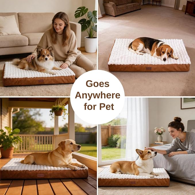 Orthopedic Dog Bed for Small Breeds, Firm Egg Crate Foam, Non-Slip Bottom | Machine Washable Cover, Short Plush Faux Fur Top, Pet Beds for Crate, Floor & Car, Up to 25 lbs, Brown, 23"L x 17"W x 3"H - Image 10