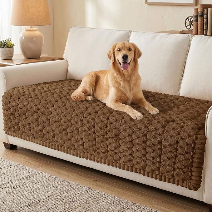 Smiry Non Slip Couch Covers for Dogs, Scratch Resistant Pet Sofa Protector | Machine Washable Soft Fuzzy Thick Furniture Cover for Sofa Loveseat Sectional Large Dogs, Chocolate, 43" x 63" by Smiry