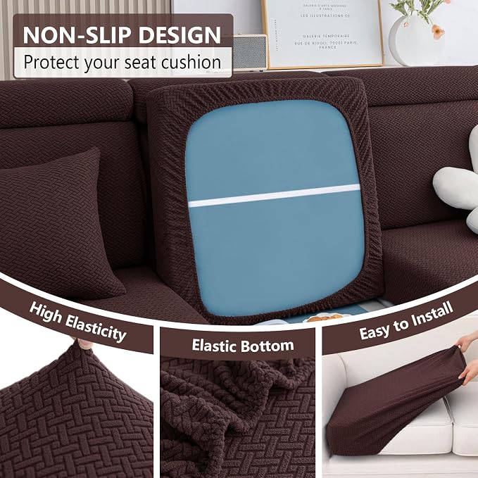 hyha Waterproof Couch Cushion Covers, Anti Slip Sofa Slipcovers for Pets | Waterproof Protection, Thick Jacquard Fabric, Wear Resistant, Anti Slip, Pet Protection (2 Pieces) - Image 4