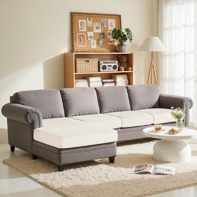 CHUN YI Velvet Couch Cushion Covers, 4 PC Water Resistant Sectional Couch Covers for L Shape Sofa, Individual Seat Cushion Protector for Pets (3 Seater + 1 Chaise, Ivory White) - Image 2