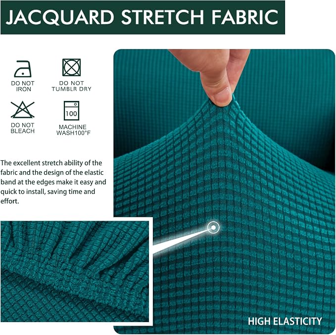 Hokway Stretch Couch Cushion Covers, 3 Piece Individual Sofa Cushion Slipcovers，Jacquard Sofa Seat Slipcover Set, Non-Slip Protector for Cushion (Teal,Small-3PC) - Image 4