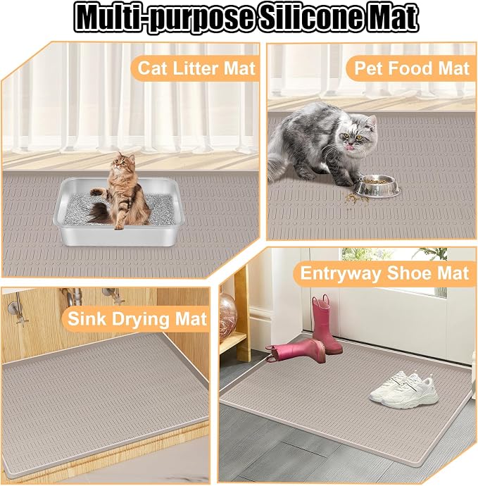 Silicone Cat Litter Mat 47" x 35" Cat Mat for Litter Box, Khaki | Extra Large Cat Litter Trapping Mat for Floor, Waterproof, Non-Slip Kitty Litter Box Mat with Raised Edge, Easy to Clean - Image 8