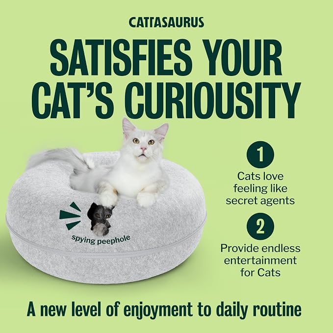 Cattasaurus Peekaboo Cat Cave Donut for Multiple & Large Cats up to 30-45 lbs, 3-in-1 Self Warming Cat Bed, Tunnel & Scratcher for Indoor Cats, Washable & Detachable Small Dog Bed (Light Gray, Jumbo) - Image 6