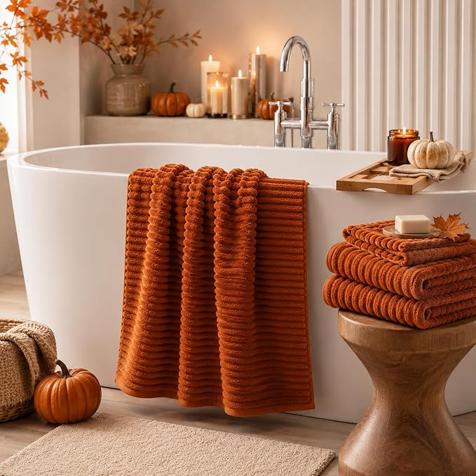 6 PC Bath Towel Set, 40"x80" Oversized Bath Sheets, Burnt Orange | Microfiber, Quick Dry, Highly Absorbent, Towels for Bathroom, 2 Extra Large Bath Towels, 2 Soft Hand Towels, 2 Washcloths - Image 2