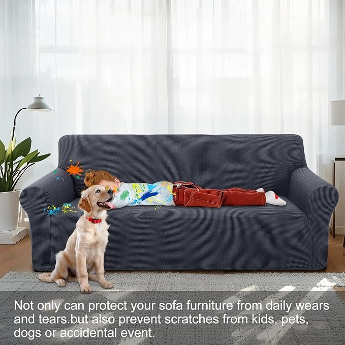 Stretch Couch Covers for Sofa Washable, Large, Dark Gray | 3seat sofa covers for 3 cushion couch, Furniture Protector Couch Slipcover cubre sillones para sala for Kids, Dogs - Image 2