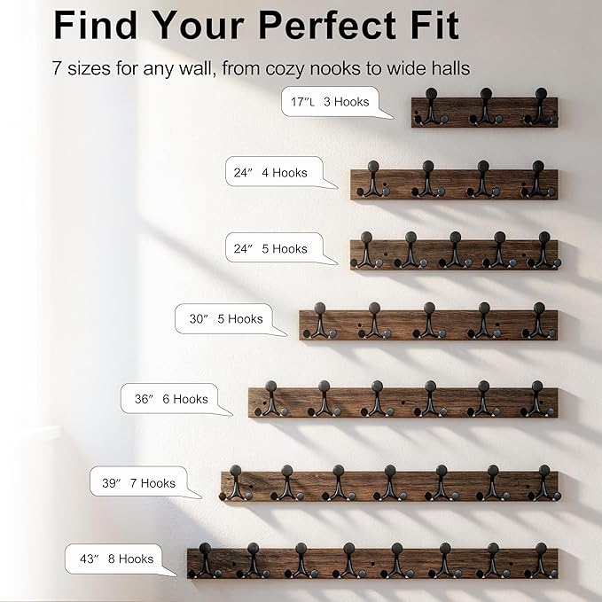 SKOLOO 24-Inch Wood Burnt Coat Rack Wall Mount with 4 Triple Hooks - Ideal for Family Entrances, Classrooms, and Pet Supplies Storage - Perfect Coat Hooks for Wall, Pack of 2 - Image 5