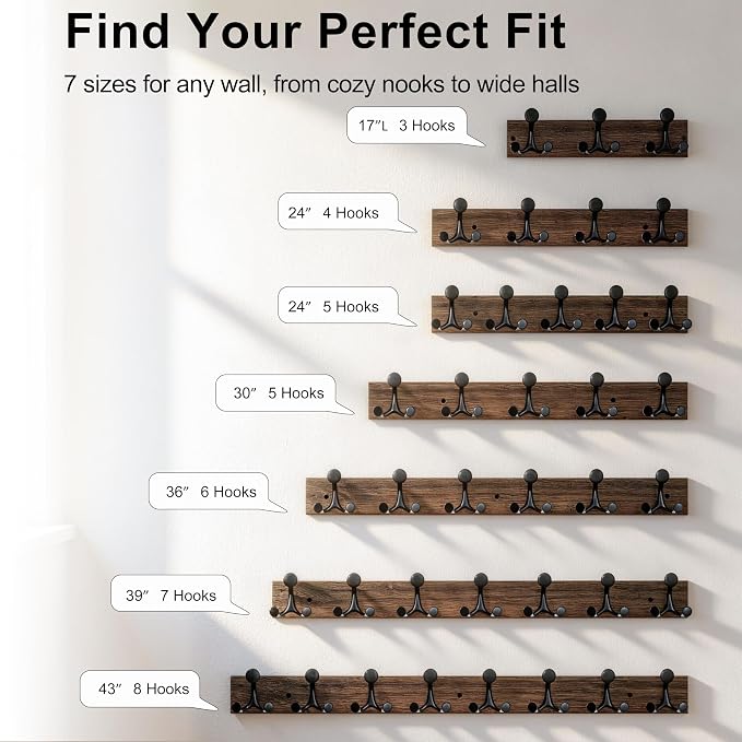 SKOLOO 24-Inch Wood Burnt Coat Rack Wall Mount with 4 Triple Hooks - Ideal for Family Entrances, Classrooms, and Pet Supplies Storage - Perfect Coat Hooks for Wall - Image 5