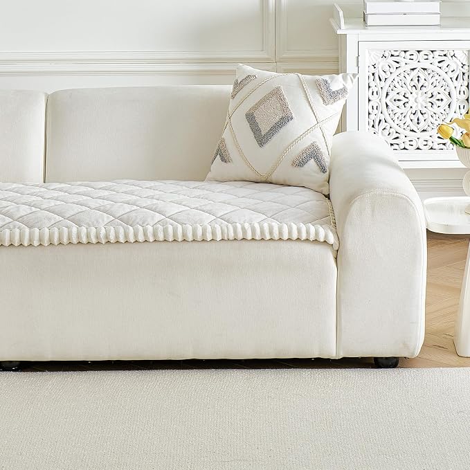 Deep Dream Pet Couch Covers for Dogs Washable, Fuzzy Couch Covers for 3 Cushion Sofa Pet Friendly, Non Slip Sofa Cover (White, 27.6" x 82.7") - Image 2