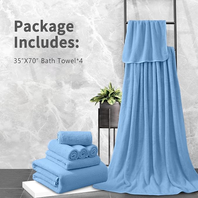 Extra Large Bath Sheet 4 Piece (35"x70")-Ultra Soft Oversized Bath Towel,Bath Sheet Towel for Bathroom Hotel,Plush Highly Absorbent Quick Dry Shower Towel Set for Adults,Bathroom Towel Set Blue - Image 7