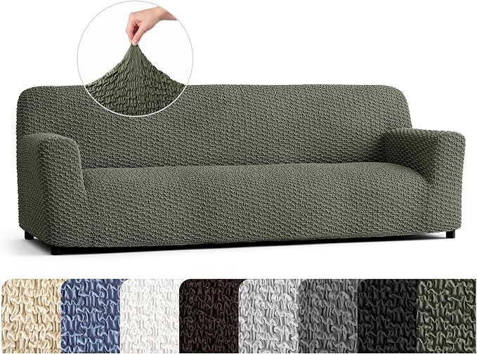 PAULTO BY GA.I.CO. Stretch Sofa Slipcovers – Soft Elastic Fabric Couch Cover for Armchair Loveseat 3-Seater & 4-Seater Sofa Cover – Non-Slip Furniture Protector Washable - Moss Green (86"-120" Wide) by PAULATOBYGAICO