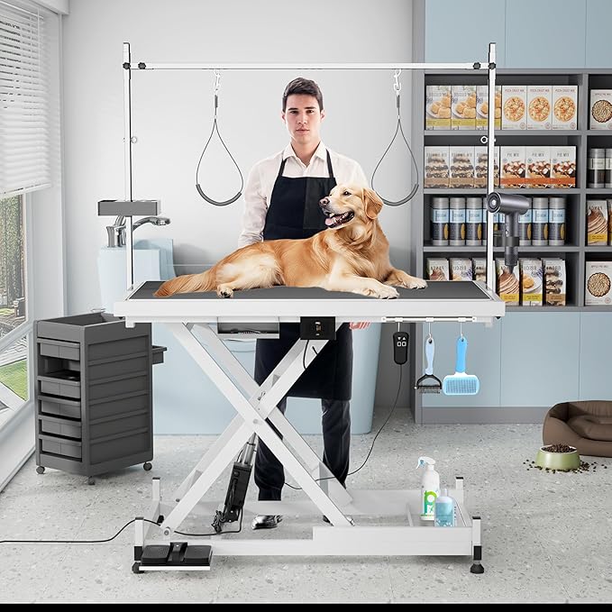 Electric Lift Pet Dog Grooming Table, Upgrade 50 Inch Heavy Duty 9'' -36'' Adjustable Height Professional Pet Grooming Table with Tool Organizer, Adjustable Overhead Arm for Large Dogs at Home, White - Image 6