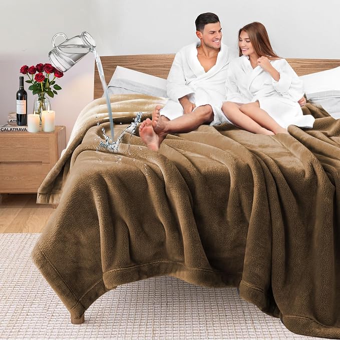 Waterproof Reversible King Bed Blanket 90"x80" Brown/Tan, Leakproof Throw | Waterproof Washable Soft for bed by YISURE