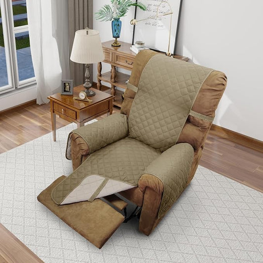 Reversible Chair Covers for Recliner Oversized, Camel/Beige | Recliner Oversized Covers for Living Room with Elastic Straps, Water Repellent, Chair Protectors Covers for Dogs by LuxshareHome
