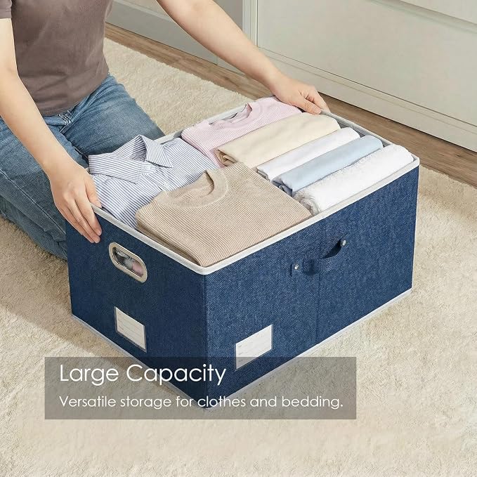 PRANDOM Storage Bins with Lids [3-Pack] Linen Fabric Foldable Storage Boxes Organizer Containers Baskets Cube with Cover for Bedroom Closet Office Royal Blue(23.4X15.9X11.4) - Image 2
