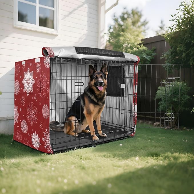 Dog Crate Cover Kennel Cover for Dog Cages Breathable for Wire Cage Indoor Outdoor Red Christmas Snowflakes - Image 8