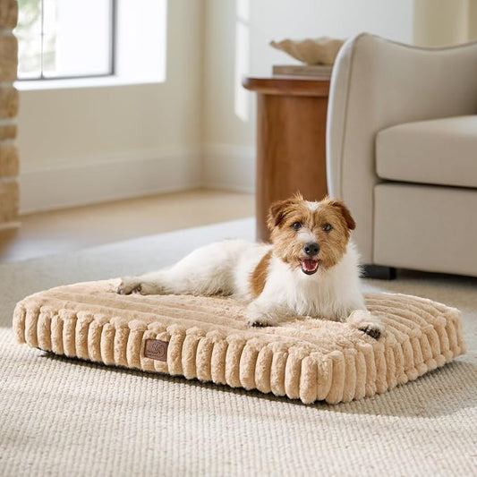 Bedsure ComfyFleece™ Fluffy Balanced Support,Dog Bed Medium Size Dog,30x20 | Golden Ratio Chopped Foam & PP Cotton, Home Decor,Waterproof Liner, Removable Washable Cover, Nonslip Bottom,Sandy Beige by BEDSURE