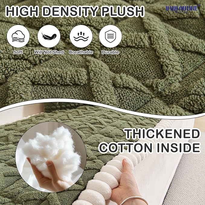 HANDONTIME Dog Couch Cover Jacquard Geometric Sofa Covers Washable Funny Fuzzy Couch Cushion Cover Non-Slip Plush Pet Protector Furniture Covers Durable Comfortable Slipcover (Avocado, 27.6" x 82.7") - Image 2