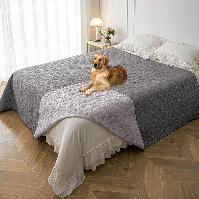 Waterproof Couch Cover for Dogs - Washable Pets Furniture Protector | TPU Leak-Proof Liner, Lightweight & Reversible, Fits Chair, Sofa, Bed, 82" x 102" , Lightgrey/Darkgrey by TuffeelHome