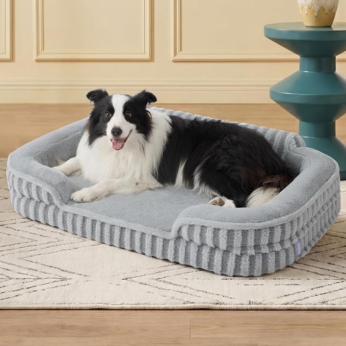 LE SURE Cute Cozy High Back Orthopedic L Plus Dog Bed,38" Grey | Waterproof Pet Bed with Sides, Aesthetic Comfy Egg-Crate Foam Pet Couch Sofa, Removable Washable Cover, Non-Slip Bottom by Lesure