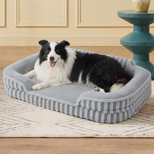 LE SURE Cute Cozy High Back Orthopedic L Plus Dog Bed,38" Grey | Waterproof Pet Bed with Sides, Aesthetic Comfy Egg-Crate Foam Pet Couch Sofa, Removable Washable Cover, Non-Slip Bottom by Lesure