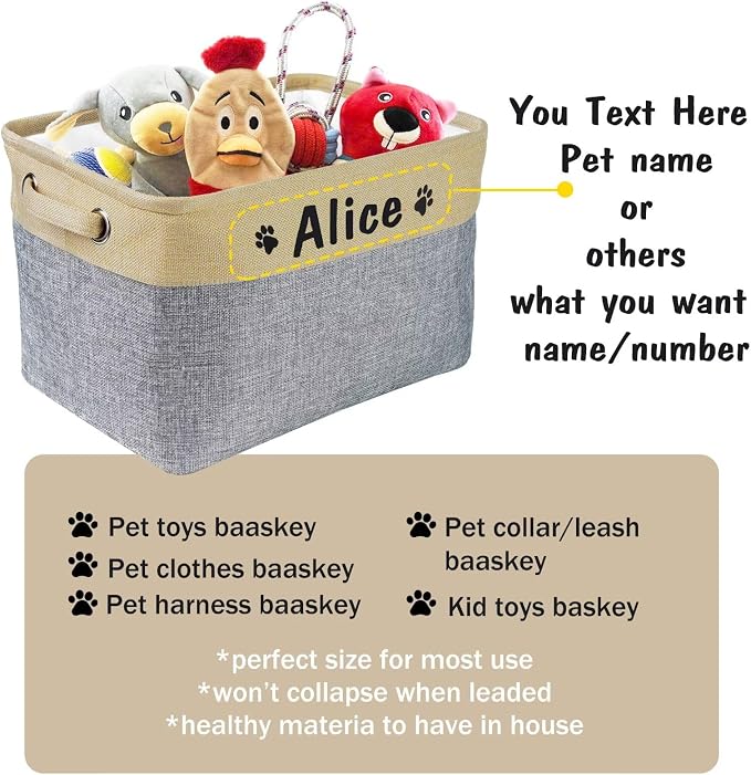 PET ARTIST Collapsible Dog Toy Storage Basket Bin with Personalized Pet's Name - Rectangular Storage Box Chest Organizer for Toys, Clothing, Apparel & Accessories - Image 3