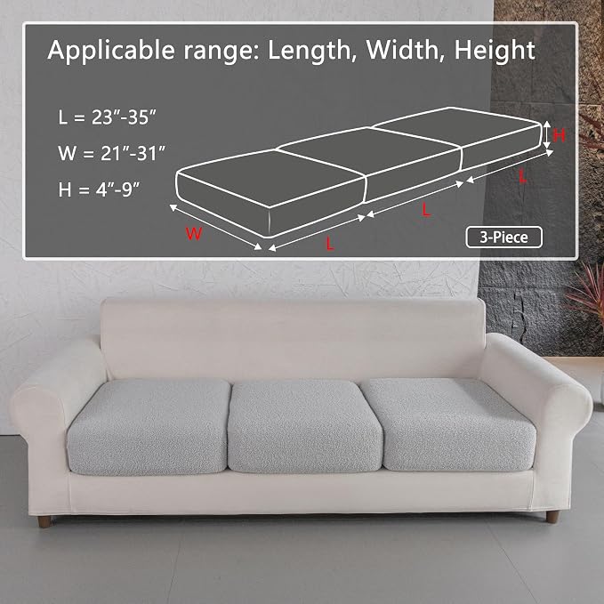 OHSIO Couch Cushion Covers for Sectional Sofa, Stretch Soft Sofa Slipcovers Washable Wear-Resistant Universal Furniture Protector for Living Room(3 Seaters Covers, Light Gray) - Image 2