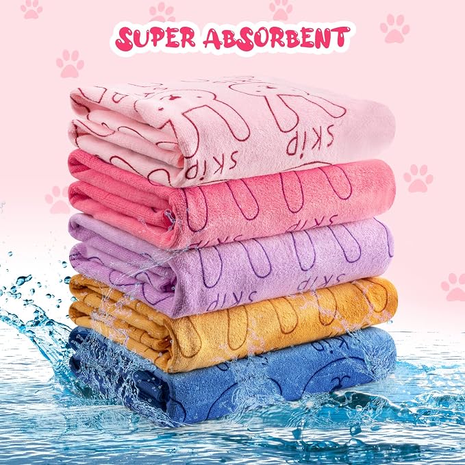 Tatuo 22 Pcs Dog Towels for Drying 20 x 40 Inch Pet Bath Towels Absorbent Microfiber Towel Quick Drying Puppy Bathing Supplies for Small Medium Large Dog Puppy Cat(Colorful,Rabbit Pattern) - Image 3