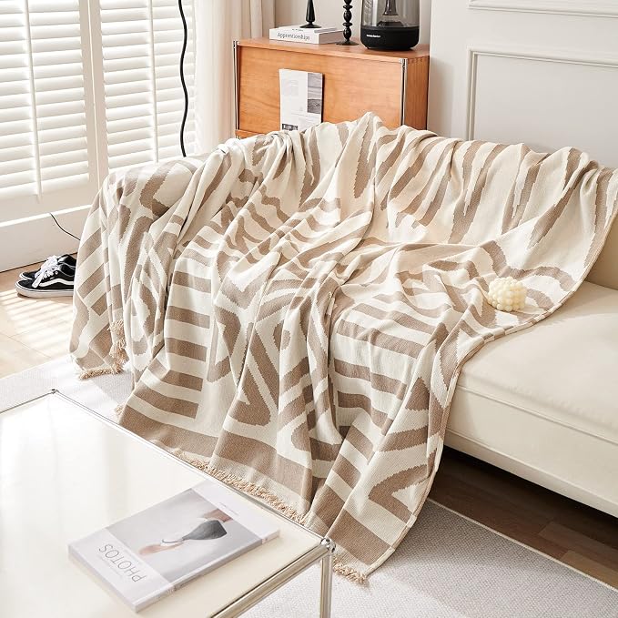 VClife Boho Couch Cover Non Slip Sofa Slipcover for Dog, Washable Throw Covers for Couches, Washable Furniture Cover for Pet 3-Seaters Couch Covers with Tassel, Beige-White, 71"X134" - Image 6