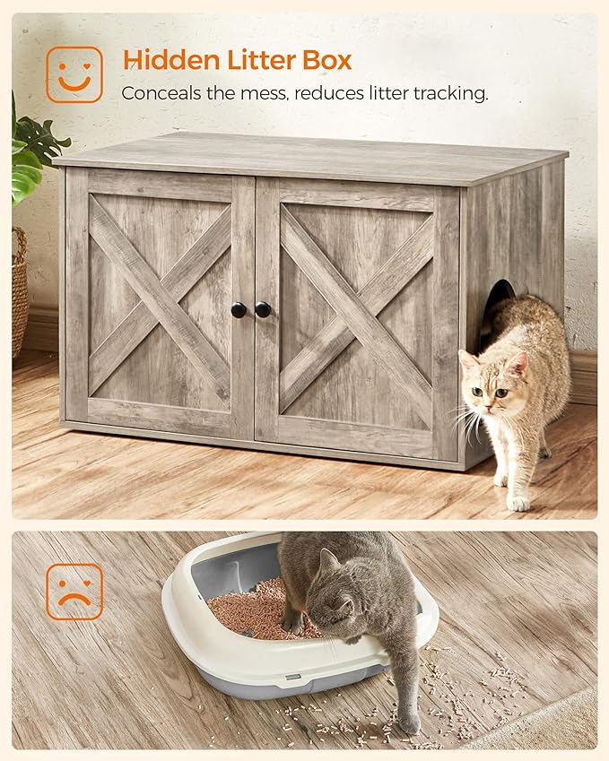 Feandrea Cat Litter Box Enclosure, Litter Box Furniture Hidden with Removable Divider, Indoor Cat House, End Table, 31.5 x 20.9 x 19.7 Inches, Greige UPCL002G01 - Image 6