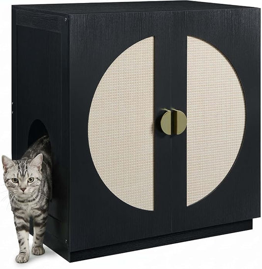 unipaws Tall Cat Litter Box Enclosure for Tall or Top Entry Litter Box | Hidden Litter Box Cover with Shelves, Kitty Enclosed Litter Box Cabinet, Cat Box Furniture by unipaws
