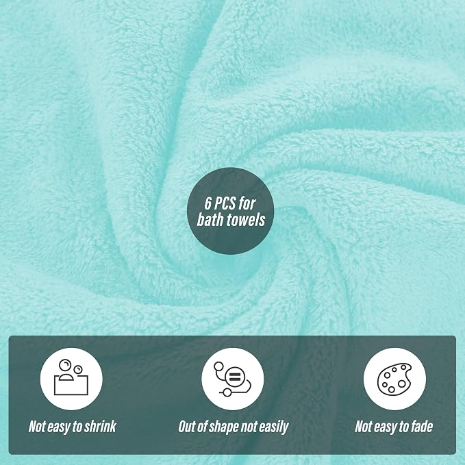 MOONQUEEN 6 Pack Premium Bath Towel Set - Quick Drying - Microfiber Coral Velvet Highly Absorbent Towels - Multipurpose Use as Bath Fitness, Bathroom, Shower, Sports, Yoga Towel (Frozen Blue) - Image 4