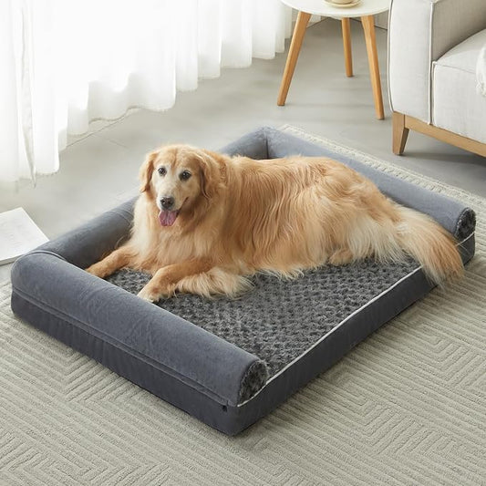 BFPETHOME Orthopedic Washable XLarge Dog Bed for Senior Dog Cozy Sleep | Extra Large Waterproof Big Soft Pet Couch Bed for Dogs Relax with Removable Cover Supportive Foam Dark Grey 42x30 Inch by BFPETHOME