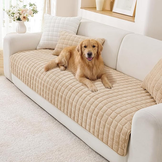 OstepDecor Pet Couch Covers for Sofa, Soft Sofa Covers Washable | Non Slip Dog Couch Protector, Pet Hair, Dirt & Wear Protection, Fits Sofas, Loveseats & Sectionals, 35.4" x 82.7", Khaki by OstepDecor