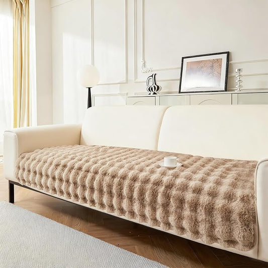 DREAMINGO Faux Fur Couch Seat Cover, Soft Plush Sofa Covers for Pet Washable, Non Slip Furniture Protector for 3 Cushion Couch Sofa Sectional, 35.4x94.5 Inch, Coffee by DREAMINGO