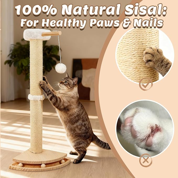Cat Corner Scratcher with Interactive Ball Toys for Indoor Cats, Sisal Cat Scratching Post with Danging Ball for Wall Corners Furniture Protector 28'' - Image 4